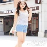牛仔短裤搭配图片_女生牛仔