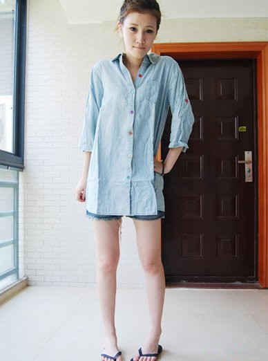 日系宅女服装搭配技巧长款牛仔衬衣